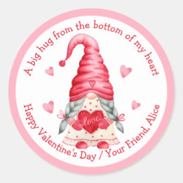 Watercolor Gnome Girl Classmates Valentine Runder Aufkleber
