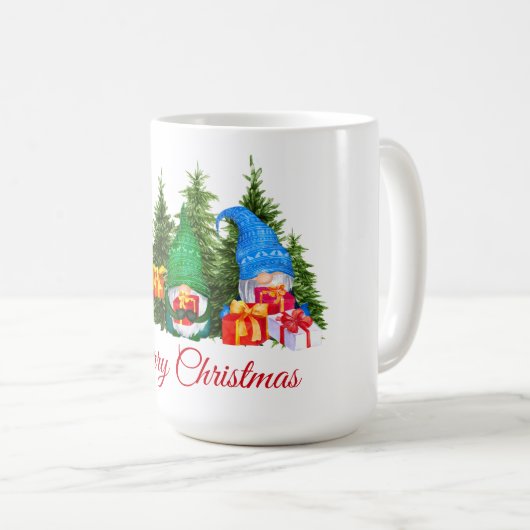 Watercolor Gnomes Red Frohe Weihnachten Kaffeetasse (VorderseiteRechts)