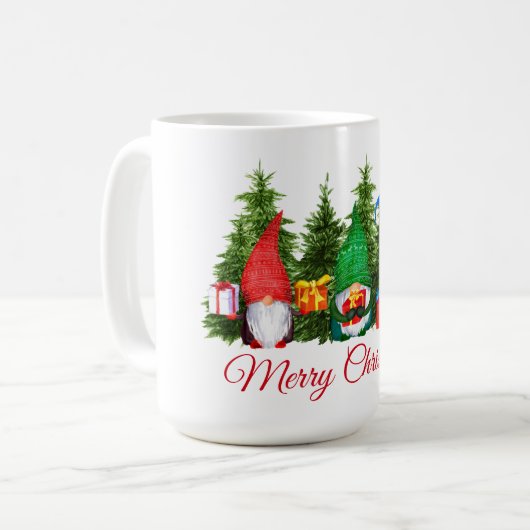 Watercolor Gnomes Red Frohe Weihnachten Kaffeetasse (Vorderseite Links)