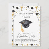 Watercolor Gold Balloon Graduation Invite Einladung (Vorderseite)