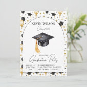 Watercolor Gold Balloon Graduation Invite Einladung (Stehend Vorderseite)