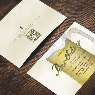 Watercolor Gold Bierbrauer QR Code der Geburtstags Einladung