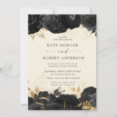 Watercolor Gold Black Rose Einladung Hochzeit (Vorderseite)