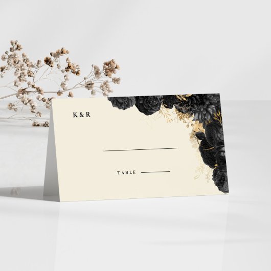Watercolor Gold Black Rose Hochzeit Platzkarte