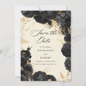 Watercolor Gold Black Rose Save the Date Einladung (Vorderseite)