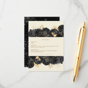 Watercolor Gold Black Roses Empfangsdetails Karte