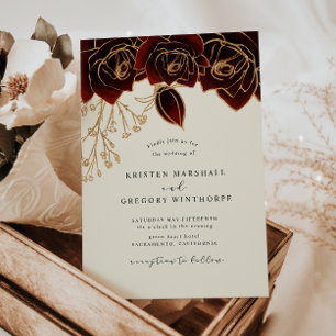 Watercolor Gold Burgund Rose Hochzeit Einladung