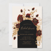 Watercolor Gold Burgundy Rose Brautparty Einladung (Vorderseite)