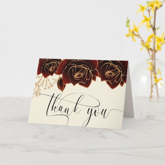 Watercolor Gold Burgundy Rose Danke Karte (Gelbe Blume)
