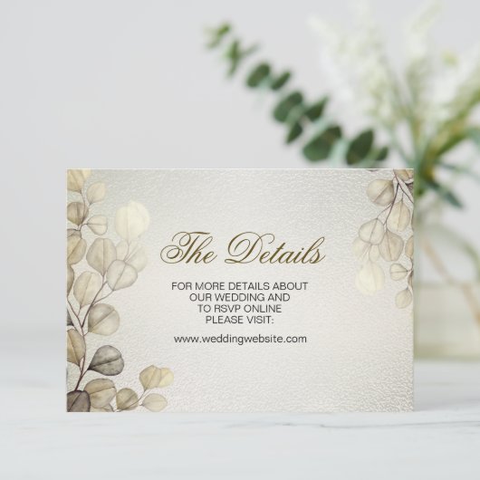 Watercolor Gold Eucalyptus Foliage Wedding Shiny Begleitkarte (Stehend Vorderseite)