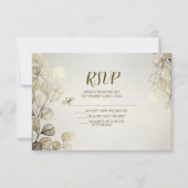 Watercolor Gold Eucalyptus Foliage Wedding Shiny RSVP Karte (Vorderseite)