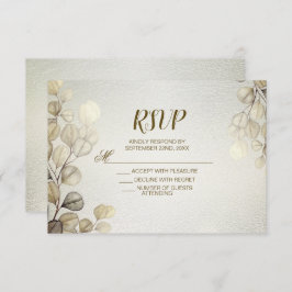 Watercolor Gold Eucalyptus Foliage Wedding Shiny RSVP Karte