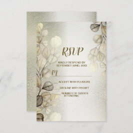 Watercolor Gold Eucalyptus Foliage Wedding Shiny RSVP Karte