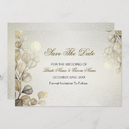 Watercolor Gold Eucalyptus Foliage Wedding Shiny Save The Date