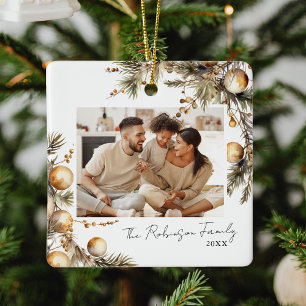 Watercolor Gold Folies Foto Weihnachten Keramikornament