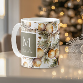 Watercolor Gold Folies Weihnachtsmonogramm Kaffeetasse