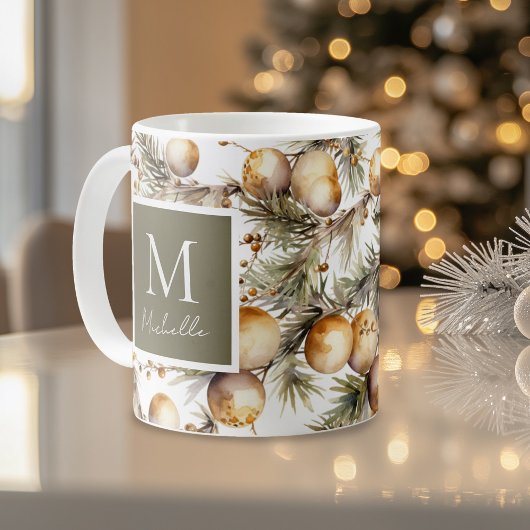 Watercolor Gold Folies Weihnachtsmonogramm Kaffeetasse