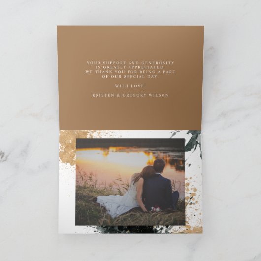 Watercolor Gold | Geklapptes Foto Dankeschön Karte (Innenseite)