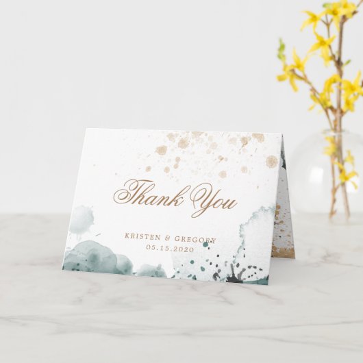 Watercolor Gold | Geklapptes Foto Dankeschön Karte (Gelbe Blume)