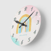 Watercolor Gold Glitzer Rainbow Runde Wanduhr (Winkel)