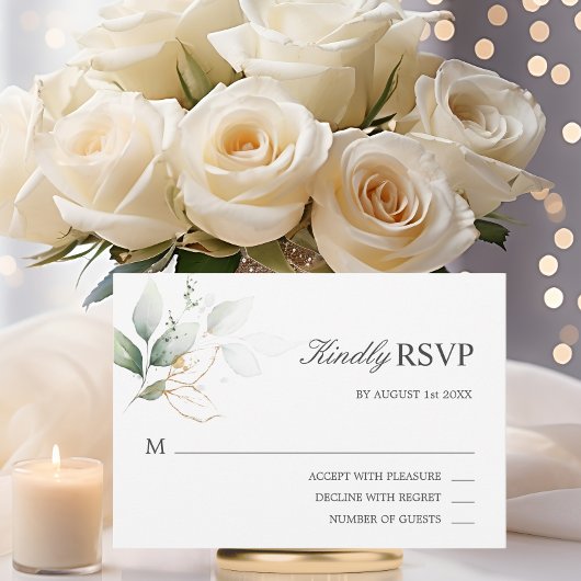 Watercolor Gold Green Blätter UAWG Wedding RSVP Karte
