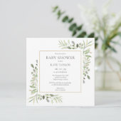 Watercolor Gold Greenery Baby Shower | Sprinkle Einladung (Stehend Vorderseite)