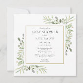 Watercolor Gold Greenery Baby Shower | Sprinkle Einladung (Vorderseite)