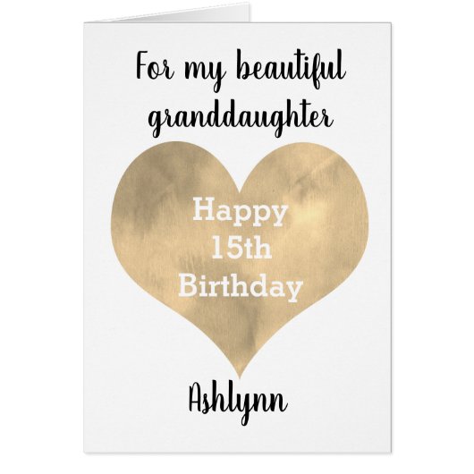 Watercolor Gold Heart 15. Geburtstagsfeier Enkelto (Vorne)