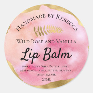 Watercolor & Gold Lip Balm Classic Round Sticker