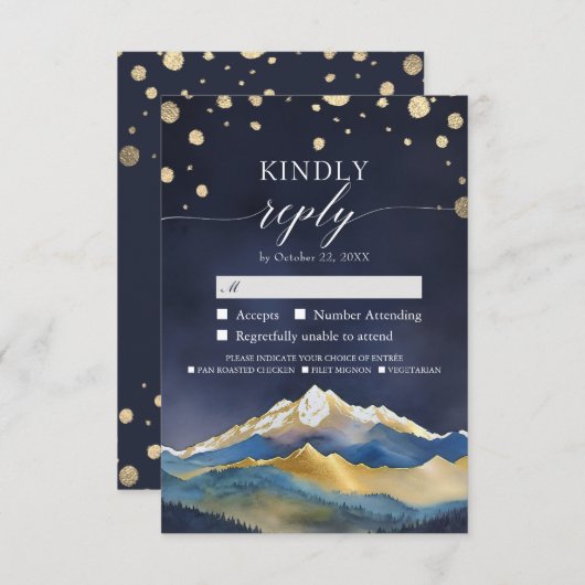 Watercolor Gold Mountain Wedding RSVP Kindly Antwo (Vorne/Hinten)