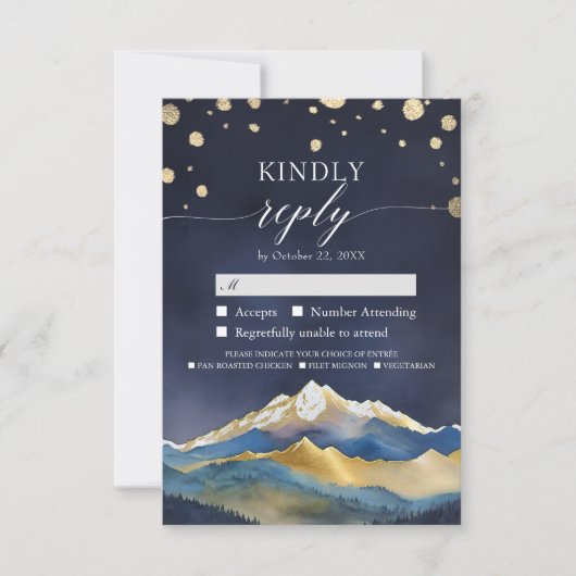 Watercolor Gold Mountain Wedding RSVP Kindly Antwo Karte (Vorderseite)