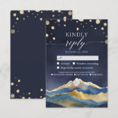 Watercolor Gold Mountain Wedding RSVP Kindly Antwo Karte (Vorne/Hinten)