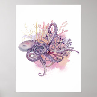 Watercolor & Gold Octopus Mauer Poster