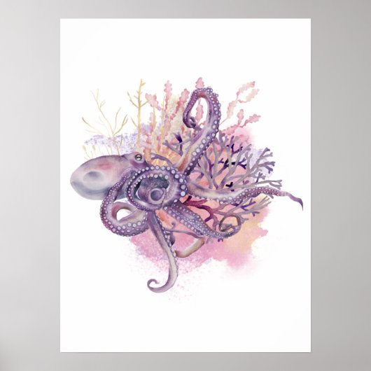 Watercolor & Gold Octopus Mauer Poster (Vorne)