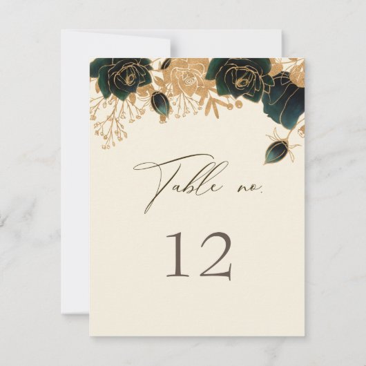 Watercolor Gold Rose Tischnummer und Hochzeitsmenü (Rückseite)