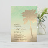 Watercolor Gold Sand Palm Tree Boho Foto Hochzeit Einladung (Stehend Vorderseite)