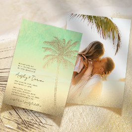 Watercolor Gold Sand Palm Tree Boho Foto Hochzeit Einladung