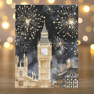 Watercolor Gold Schwarz Frohes Neues Jahr London  Feiertagspostkarte