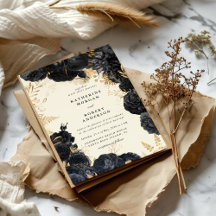 Watercolor Gold schwarze Rose Hochzeit Einladung