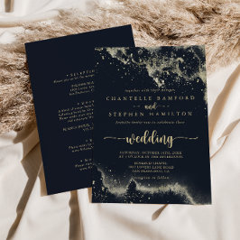 Watercolor Gold Splash Front & Back Wedding Einladung