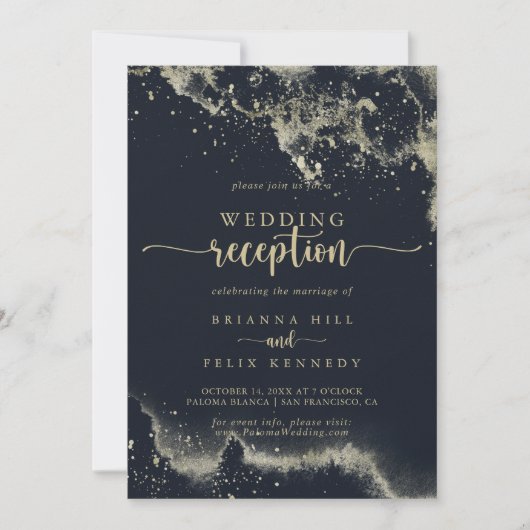 Watercolor Gold Splash Hochzeitsempfang Einladung (Vorderseite)
