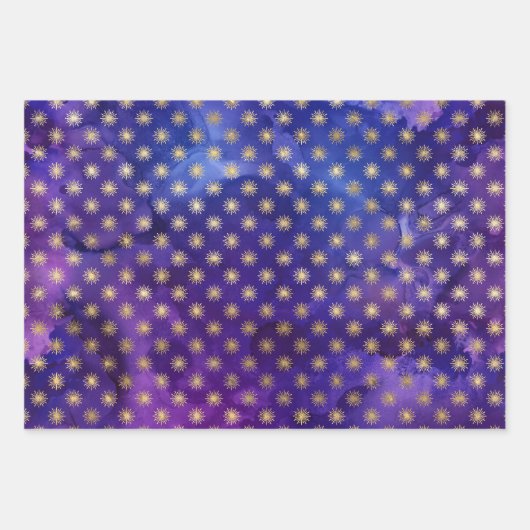 Watercolor Gold Starry & Damask Patterns Geschenkpapier Set (Vorderseite)