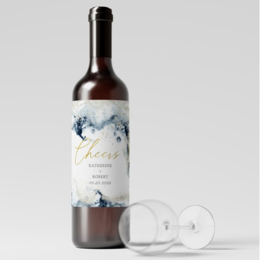 Watercolor Gold Waves Hochzeitweiliges Wine Label Weinetikett