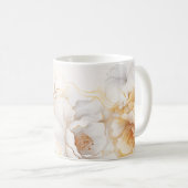 Watercolor Gold Weiße Blume Kaffeetasse (VorderseiteRechts)