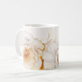 Watercolor Gold Weiße Blume Kaffeetasse (Vorderseite Links)