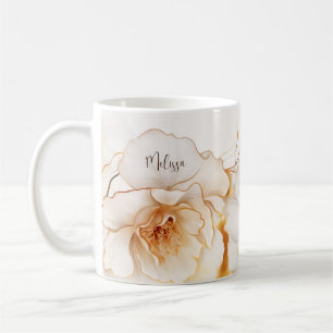 Watercolor Gold Weiße Blume Kaffeetasse