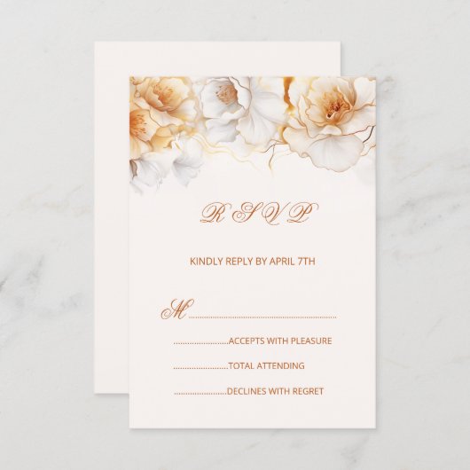 Watercolor Gold White Roses RSVP Karte (Vorne/Hinten)