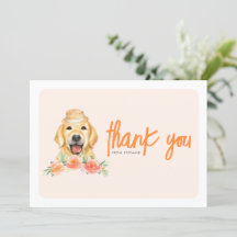 Watercolor Golden Retriever Peach Flowers Birthday