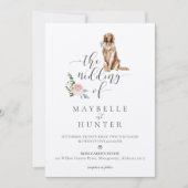 Watercolor Golden Retriever Pet & Floral Pink Rose Einladung (Vorderseite)