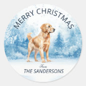 Watercolor Golden Retriever Winter Christmas Runder Aufkleber (Vorderseite)